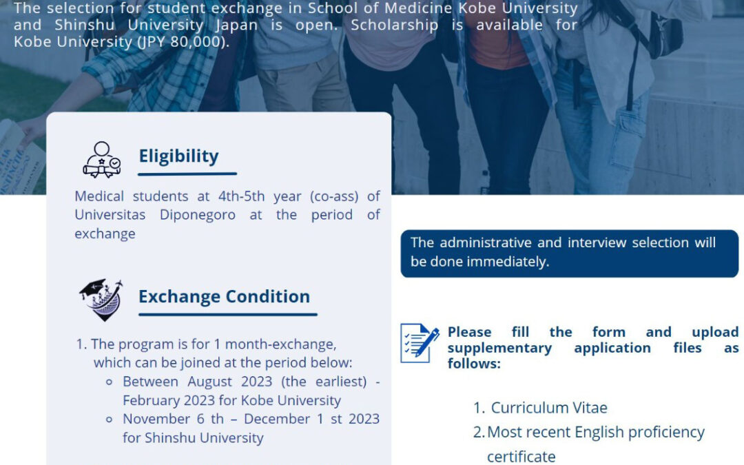 SELECTION FOR STUDENT EXCHANGE PROGRAM IN KOBE UNIVERSITY AND SHINSUN UNIVERSITY JAPAN 2023