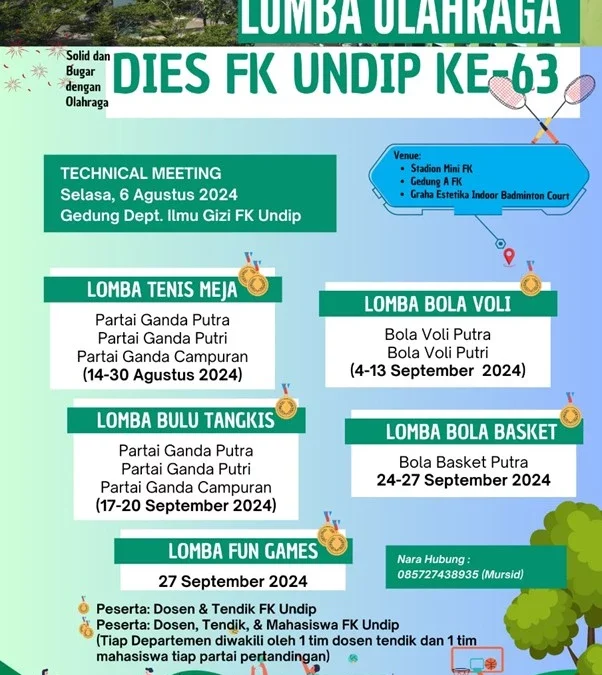 Peringati Dies Natalis ke-63, Fakultas Kedokteran Undip Gelar Berbagai Pertandingan Olahraga